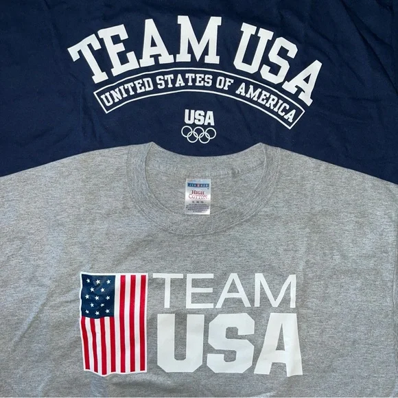 New 2 TEAM USA OLYMPIC RINGS/AMERICAN FLAG T-SHIRTS Men XL short sl gray & navy - Picture 9 of 10